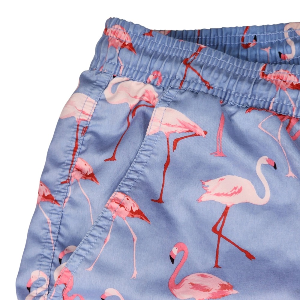 Maamgic Swim Trunks sz M Men Pink Flamingos Tropical Blue Pink 33x6.5 Resortwear - Picture 10 of 12
